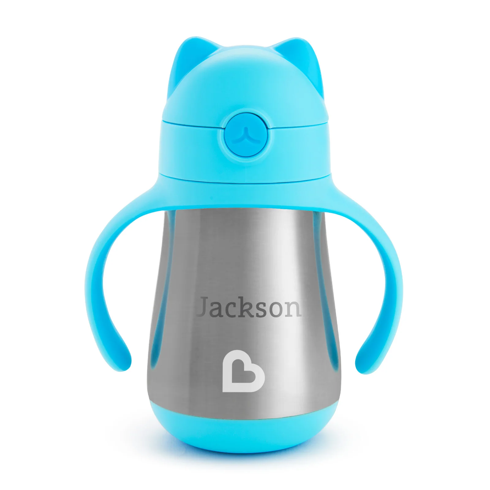 Vaso con pajita de acero inoxidable Cool Cat™ personalizado con grabado, 8 oz