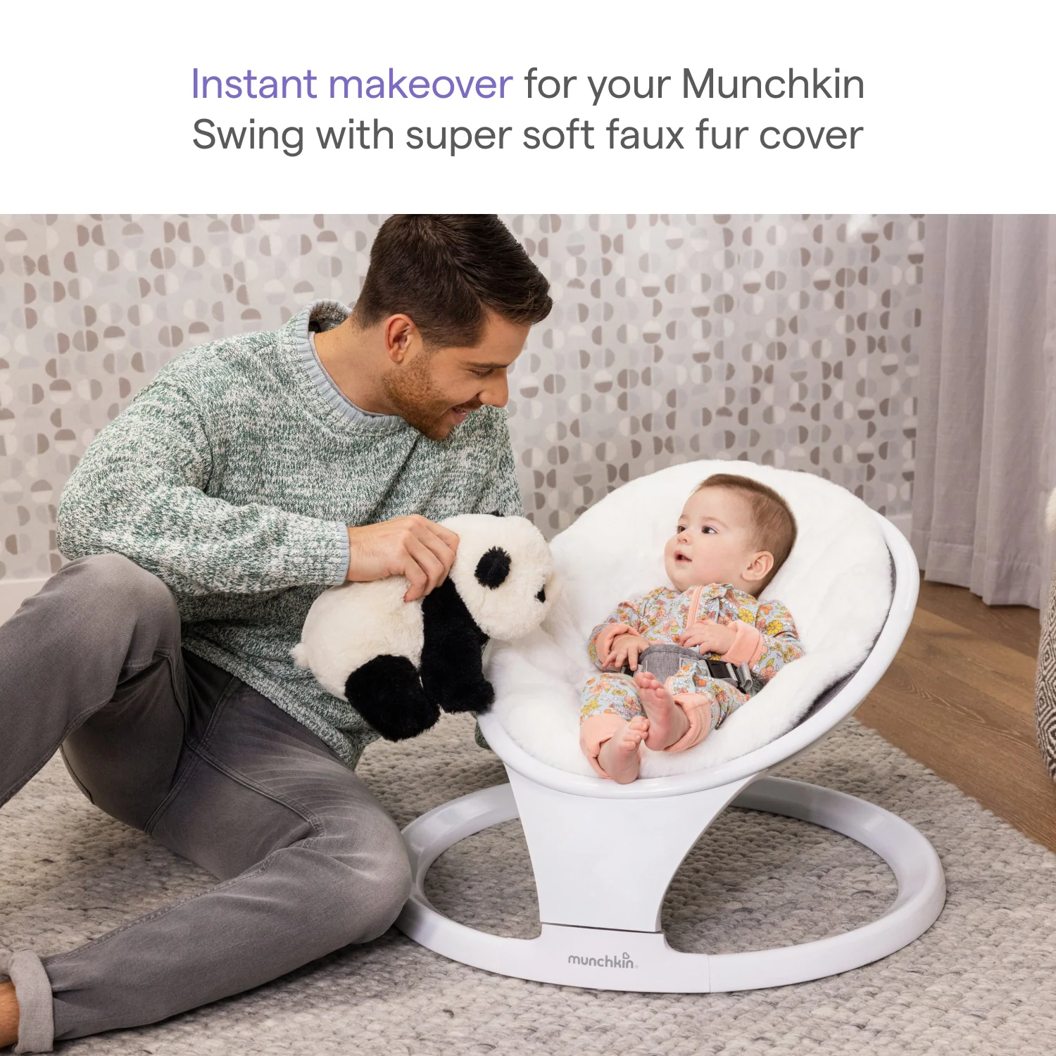 Premium Faux Fur Seat Cover for Munchkin Swing, Machine Washable