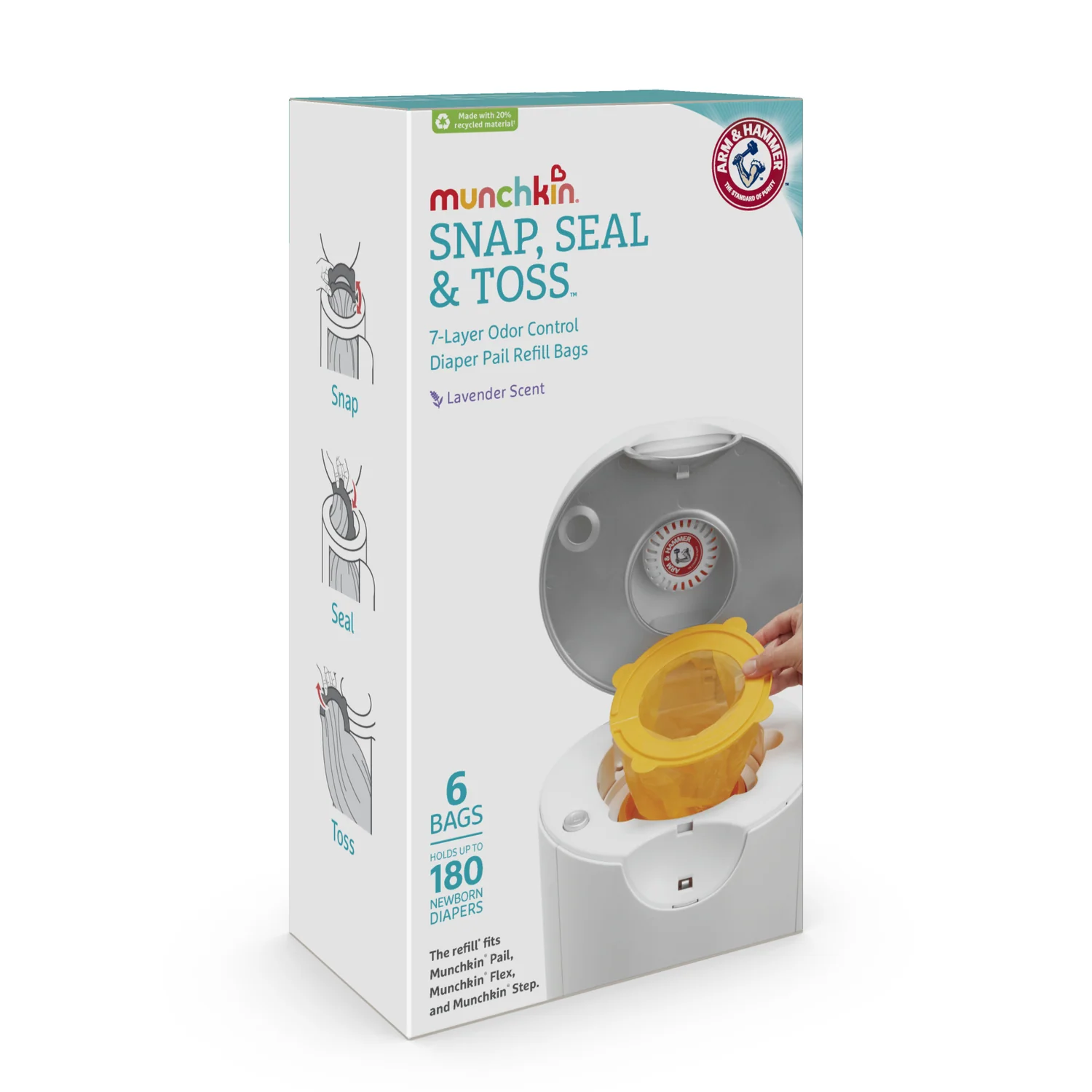 Arm & Hammer Snap, Seal & Toss påfyllningspåsar till blöjhink, 6-pack