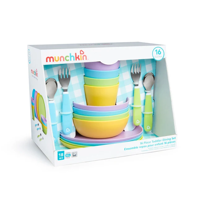 Set de comedor para niños pequeños con cubiertos Splash y platos, cuencos y vasos múltiples