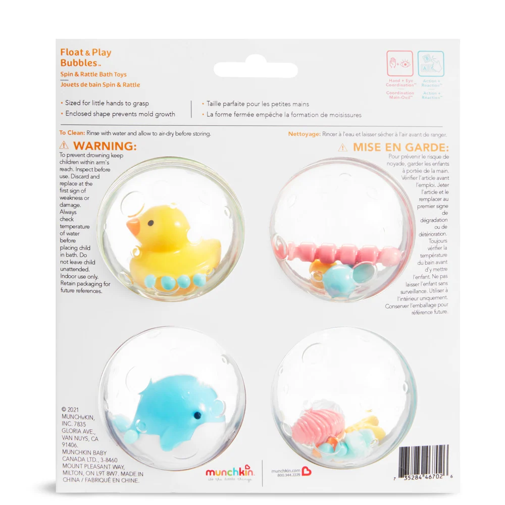 Float & Play Bubbles 4pk Baby Bath Toys That Spin and Rattle