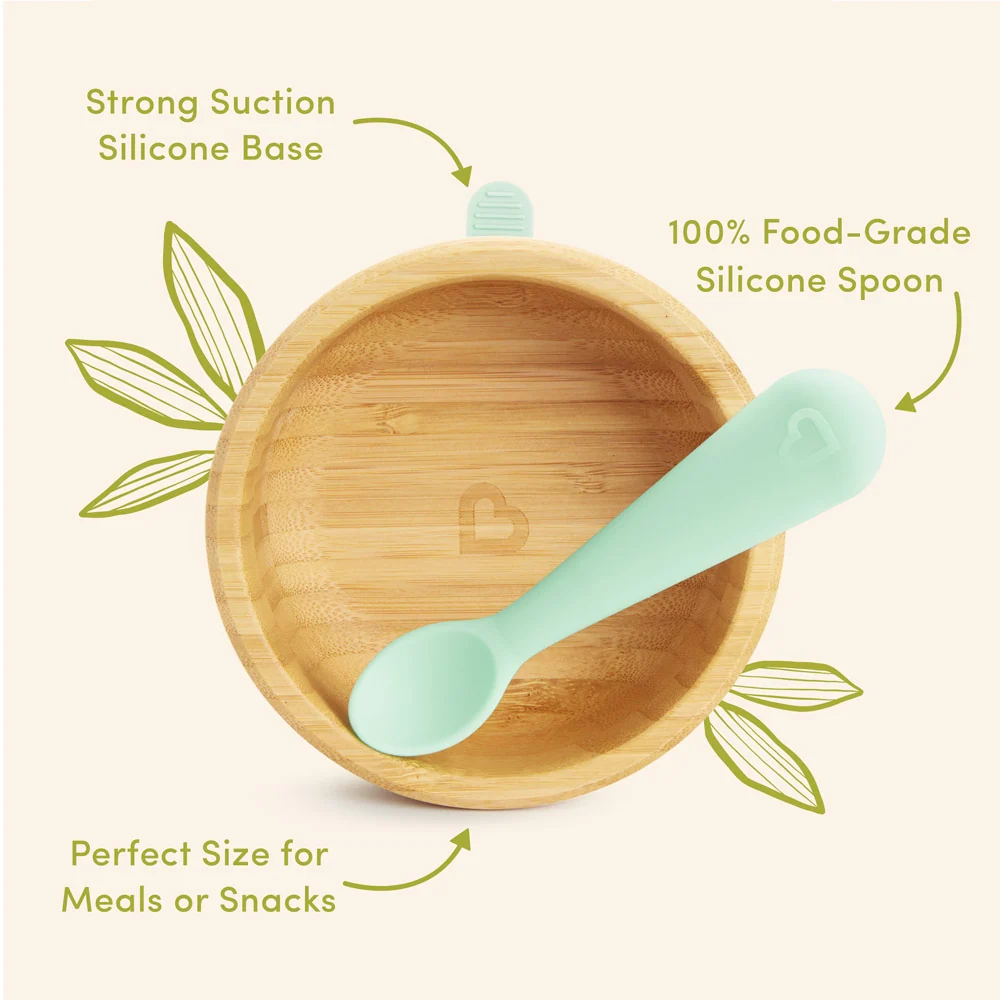 Bambou Bamboo Bowl and Silicone Spoon Set for Baby Meals