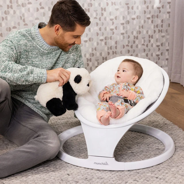 Munchkin Baby Swing with Bluetooth and Premium Faux Fur Seat Cover Bundle