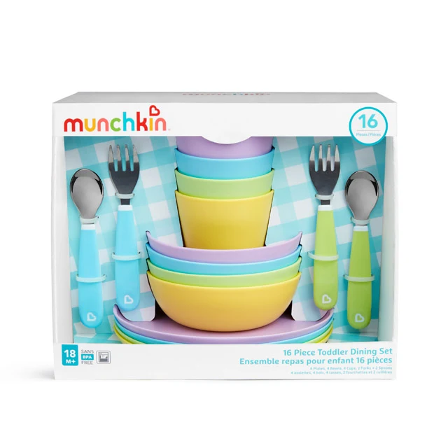 Set de comedor para niños pequeños con cubiertos Splash y platos, cuencos y vasos múltiples