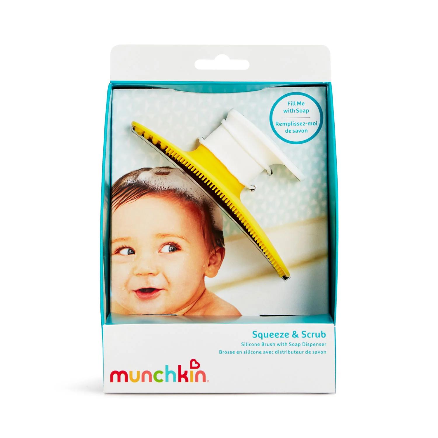 Munchkin Squeeze & Scrub Silicone Brush with Soap Dispenser for Bathtime