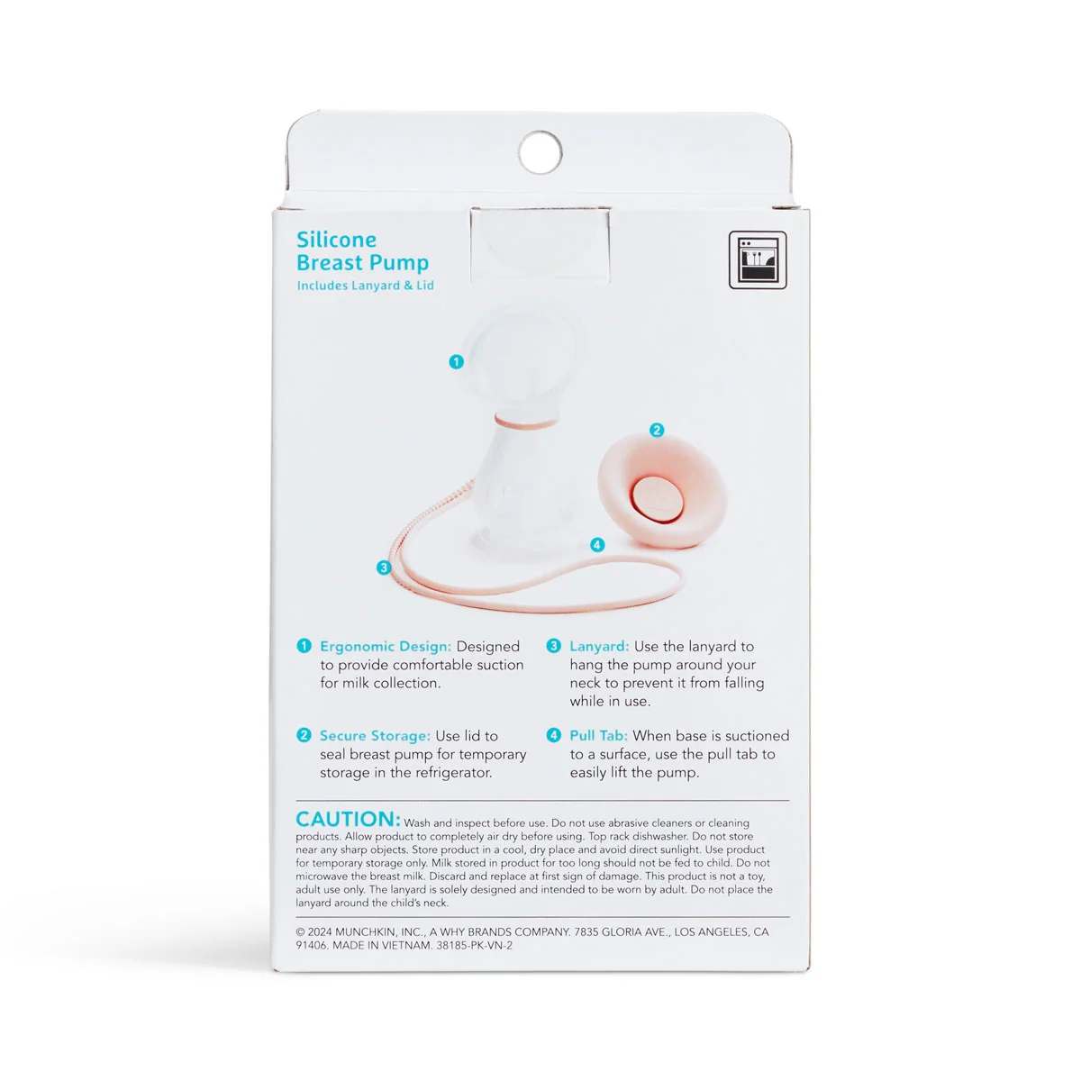 Munchkin Silicone Manual Breast Pump with Lid and Lanyard