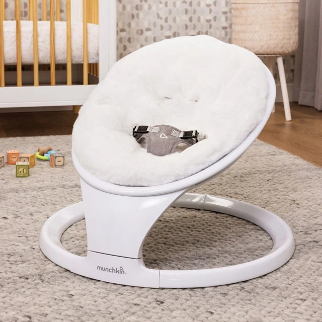 Munchkin Baby Swing with Bluetooth and Premium Faux Fur Seat Cover Bundle