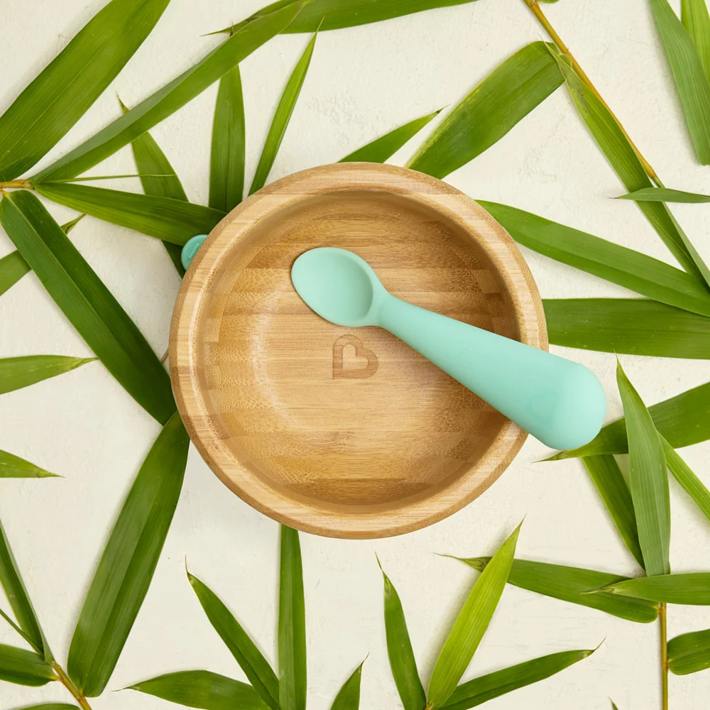Bambou Bamboo Bowl and Silicone Spoon Set for Baby Meals