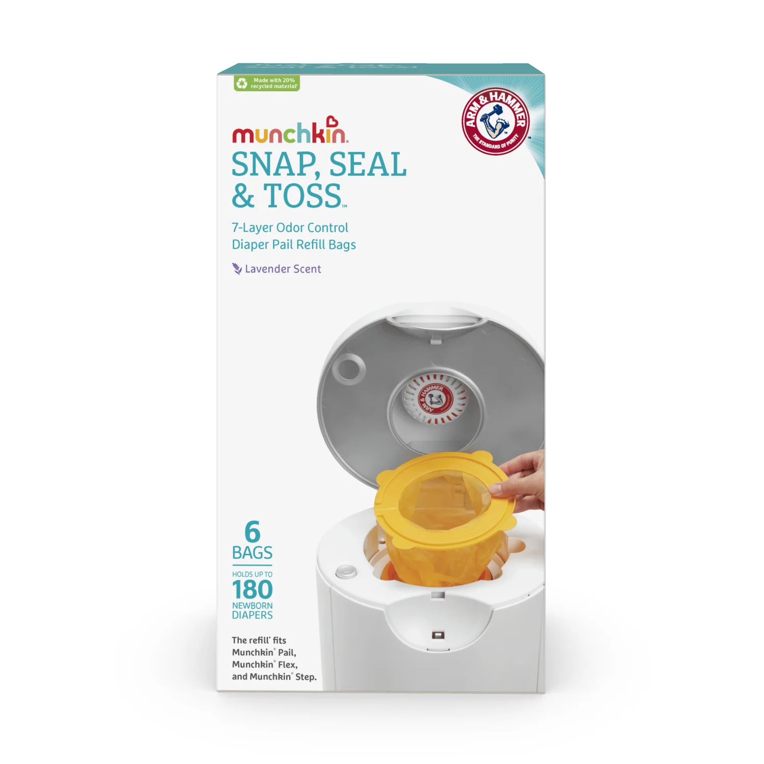 Arm & Hammer Snap, Seal & Toss påfyllningspåsar till blöjhink, 6-pack