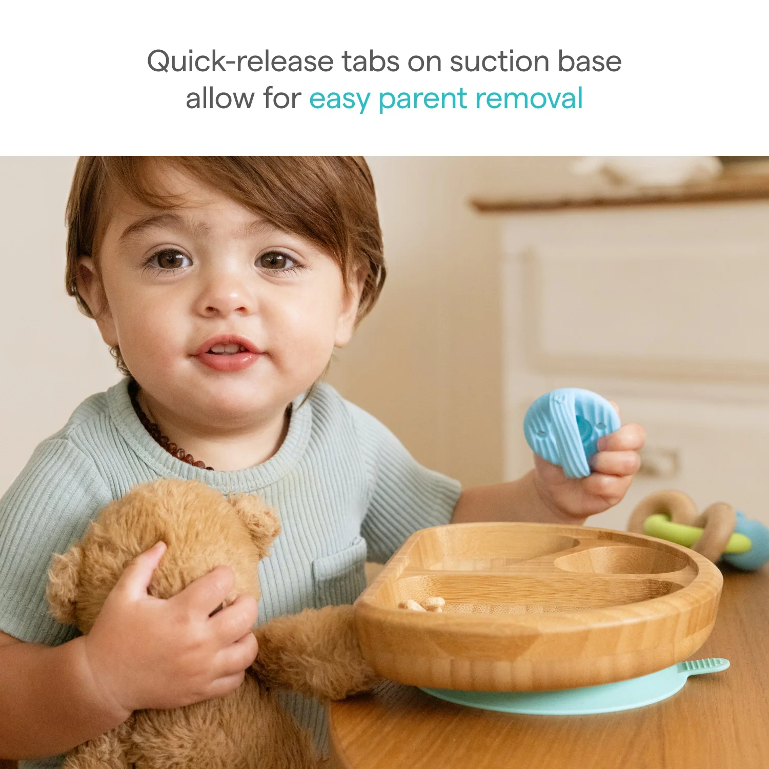 Bambou™ Divided Toddler Plate with Suction Base, Bamboo Dinnerware